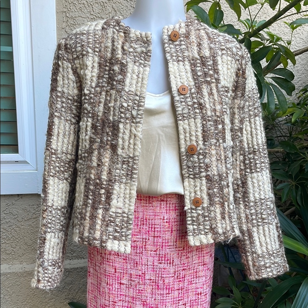 Vintage John Meyer Wool Textured Cream and Brown Jacket